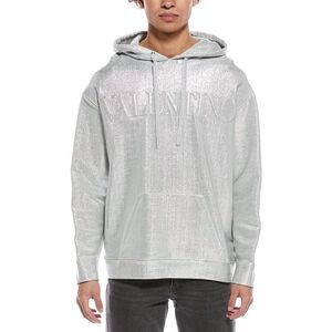 Valentino Mens  Felpa Logo Hoodie, Silver